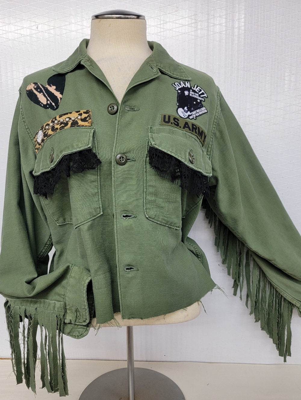 Joan Jett Rock Band US ARMY Fringe Jacket Upcycled Retro Vintage Band Merc